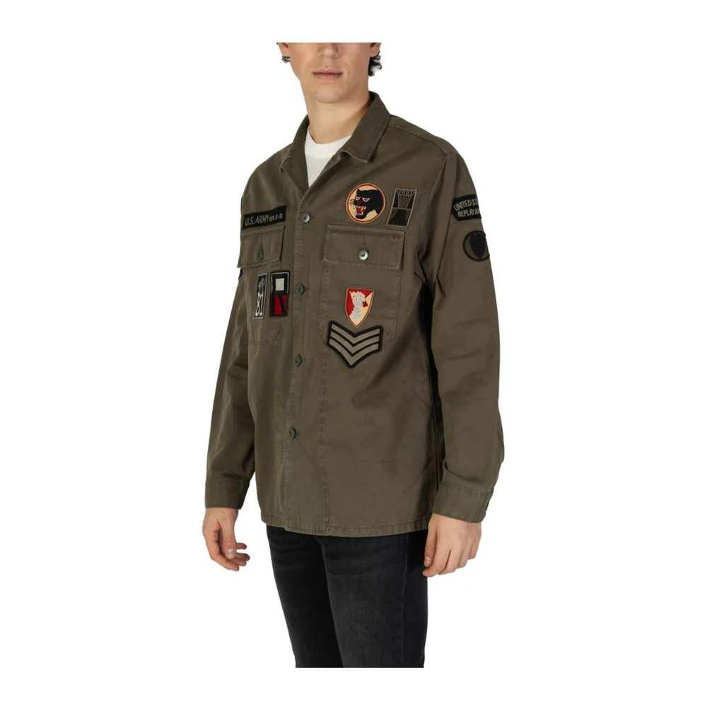 Replay Katoenen Lange Mouw Shirt Green Heren