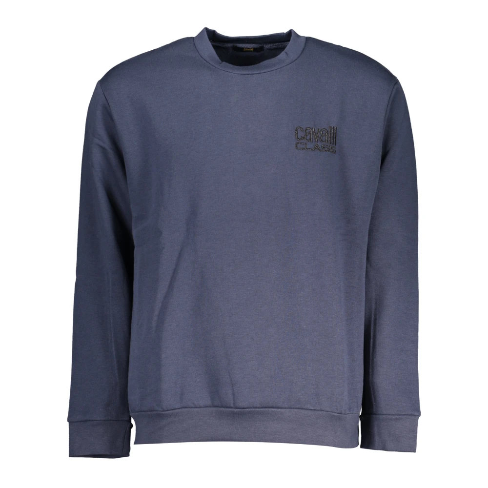 Cavalli Class Blauwe Geborduurde Sweatshirt met Lange Mouwen Blue Heren