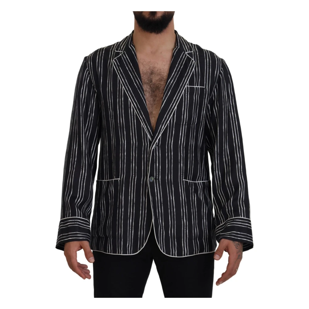 Dolce & Gabbana Blue Striped Silk Pajama Shirt Jacket - Male - Blazers - Blue - S - Jackets