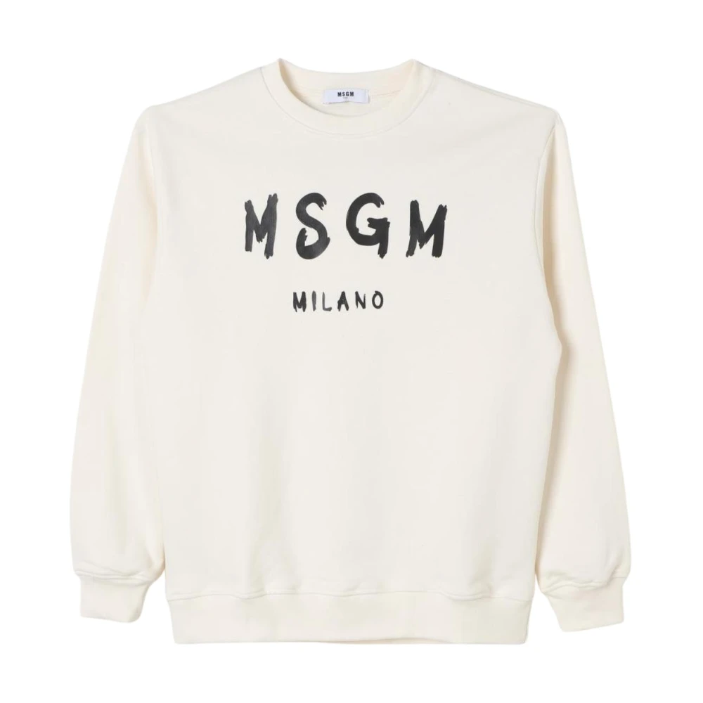 Msgm Unisex Kids Beige Logo Crew Neck Sweatshirt - Kids Sweatshirts - 10 Y - Kids
