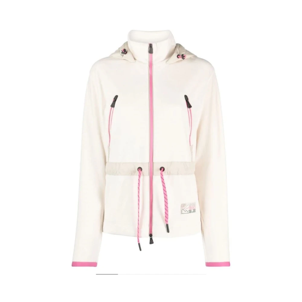 Moncler Velour Fleece Zip-Up Sweatshirt med regnkläder detaljer Beige, Dam