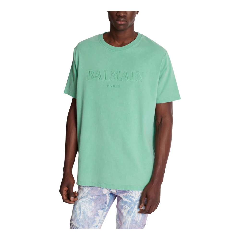 Balmain Losse T-shirt met vintage borduurwerk Green Heren