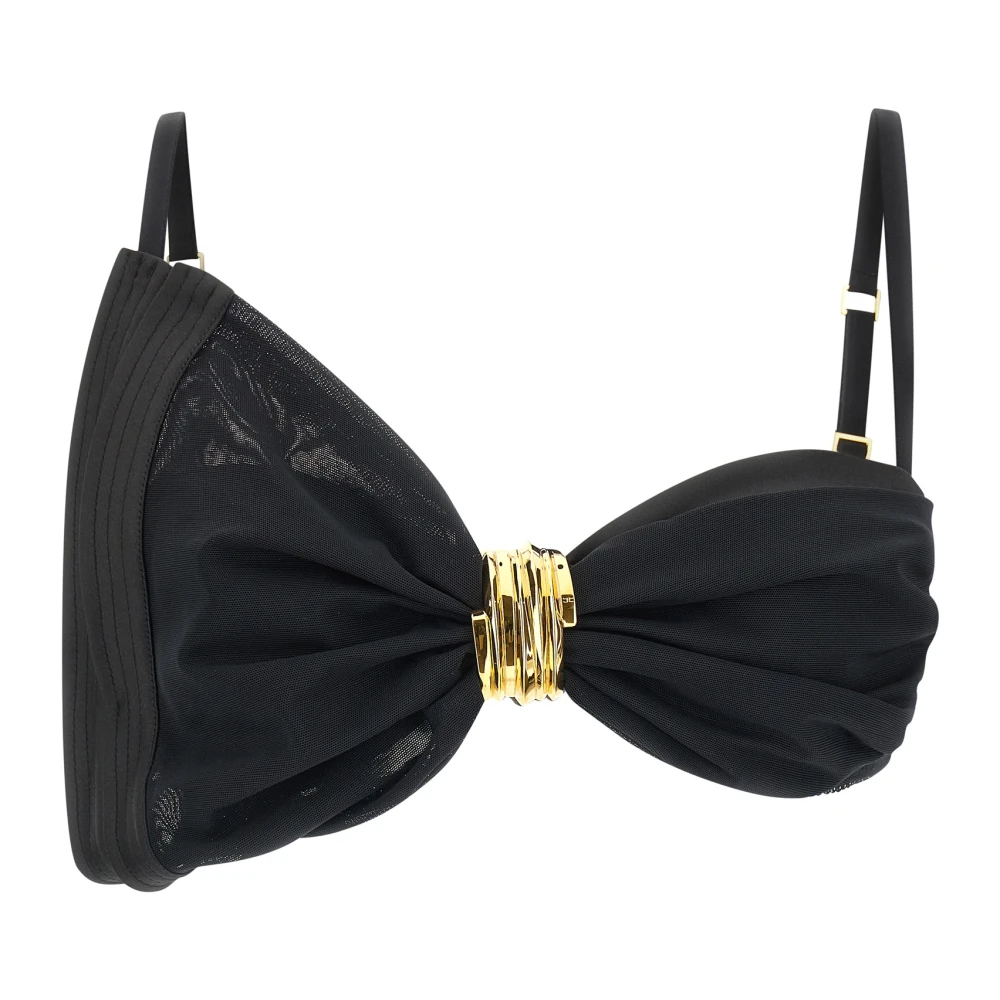 Elisabetta Franchi Women's Black Satin And Tulle Bra - Sleeveless Tops - S - Tops