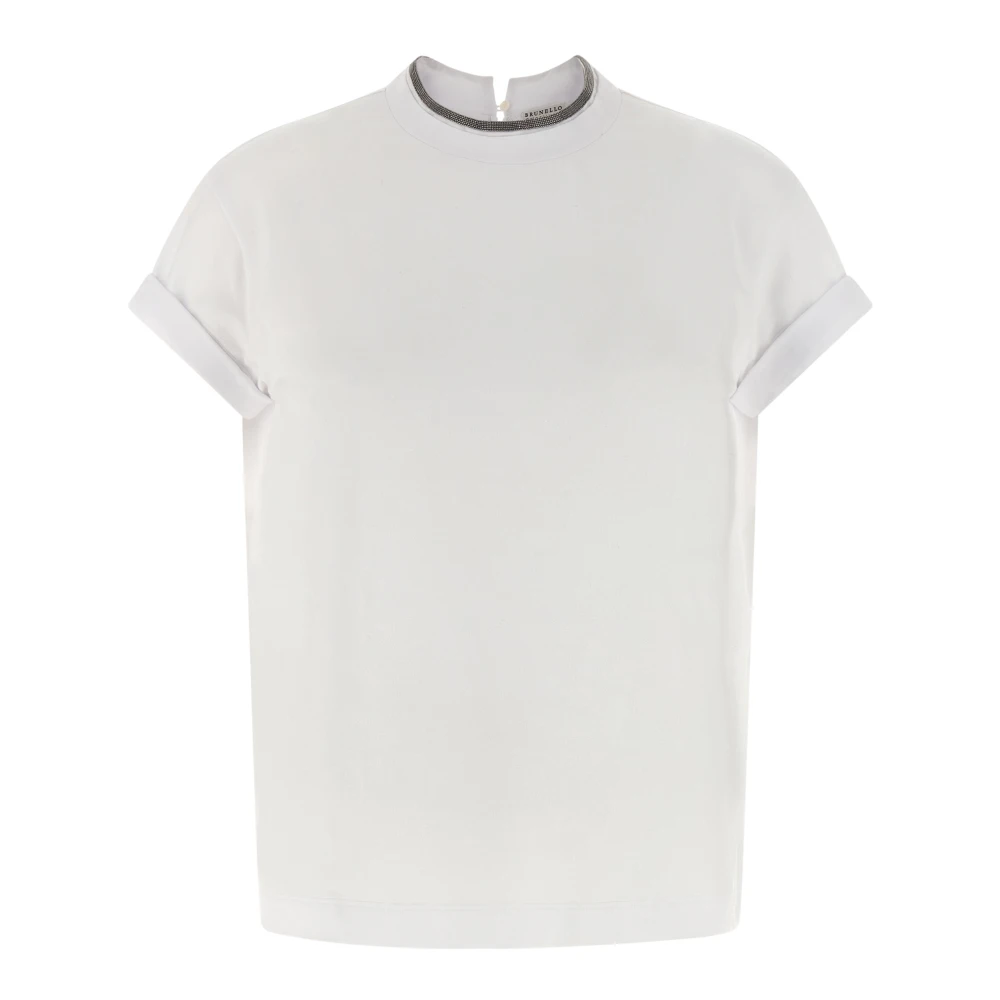 Brunello Cucinelli White T-Shirts, Female, Xl, T-Shirt With Precious Faux Layering