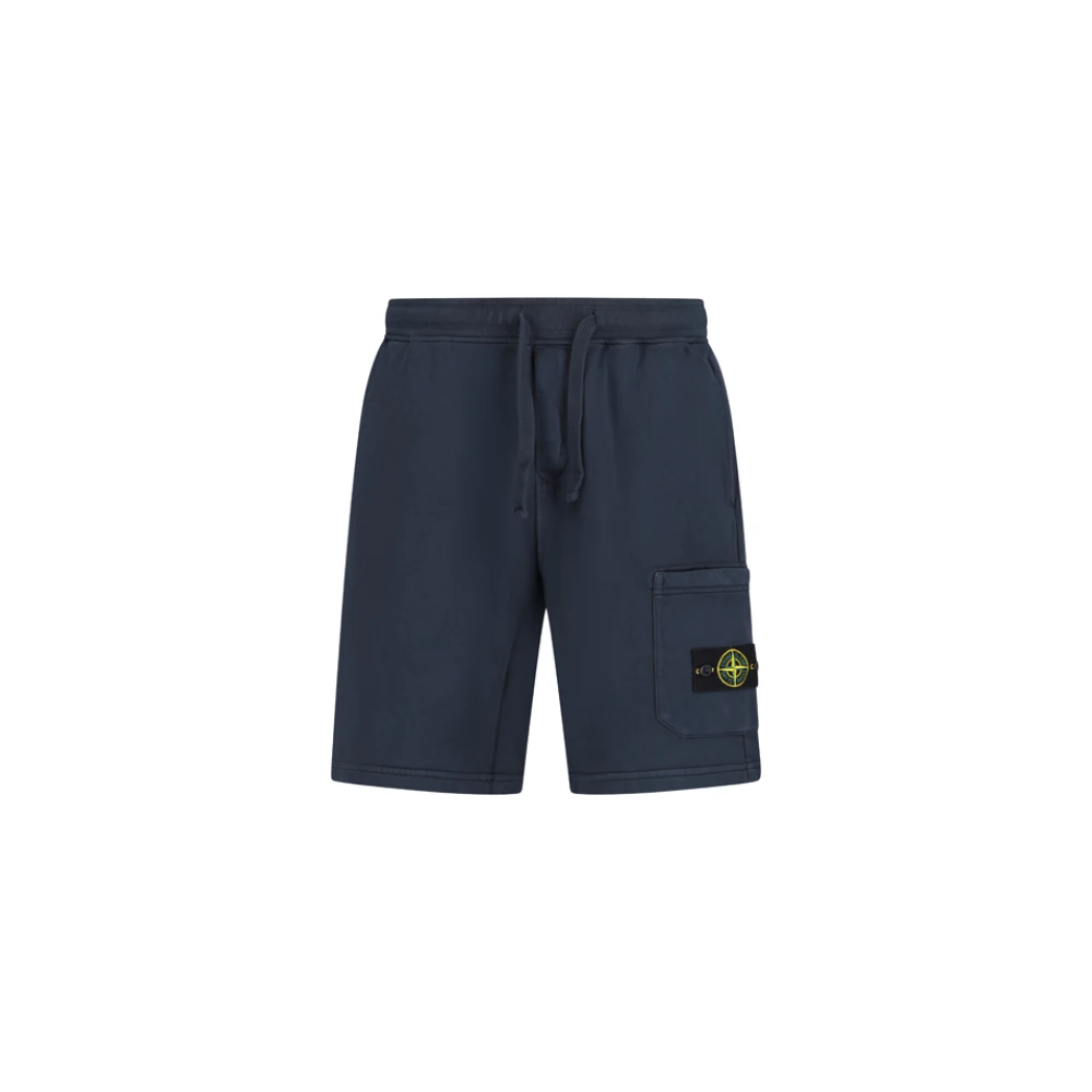 Stone Island Blue Casual Shorts, Male, Xl, Cotton Fleece Bermuda Shorts