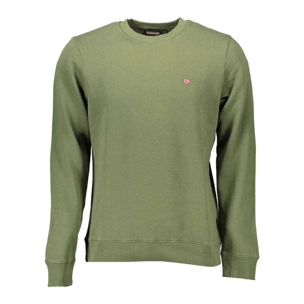 Napapijri Men's Green Long Sleeve Sweatshirt With Embroidered Logo