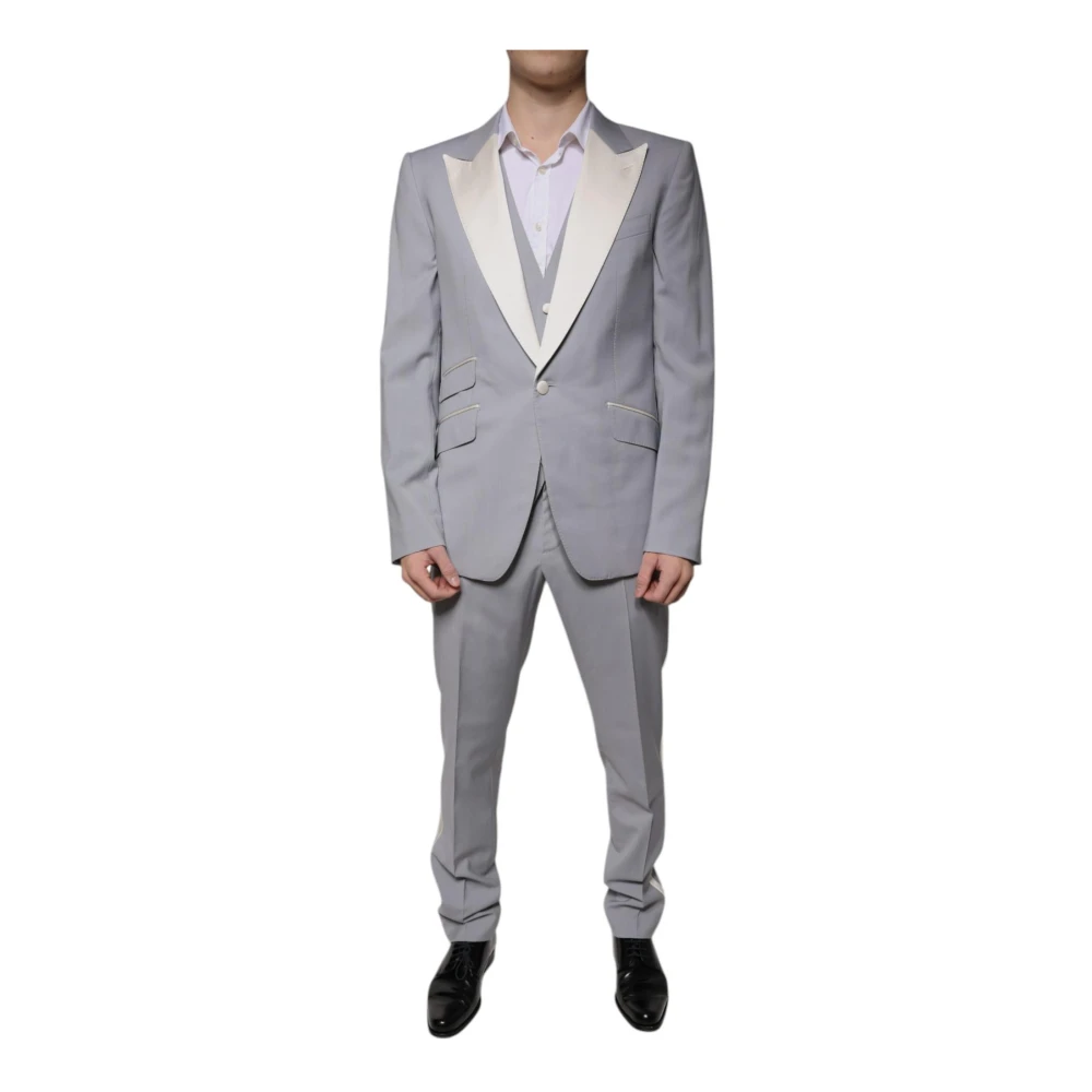 Dolce & Gabbana Grå Slim Fit 3-delat Kostym Gray, Herr