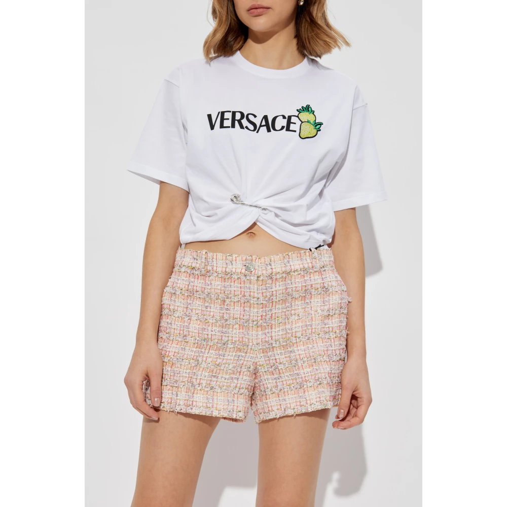 Versace T-shirt met applicatie en drapering White Dames