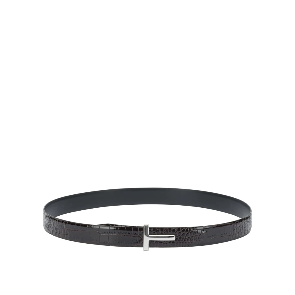 Tom Ford Men's Brown Belts, 110 Cm, Crocodile-Effect Leather Belt