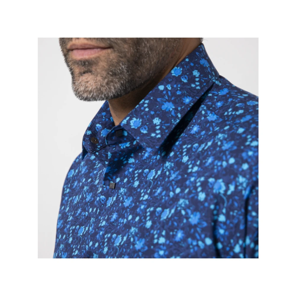 Karl Lagerfeld Blauw Bloemen Modern Overhemd Katoen Popeline Blue Heren