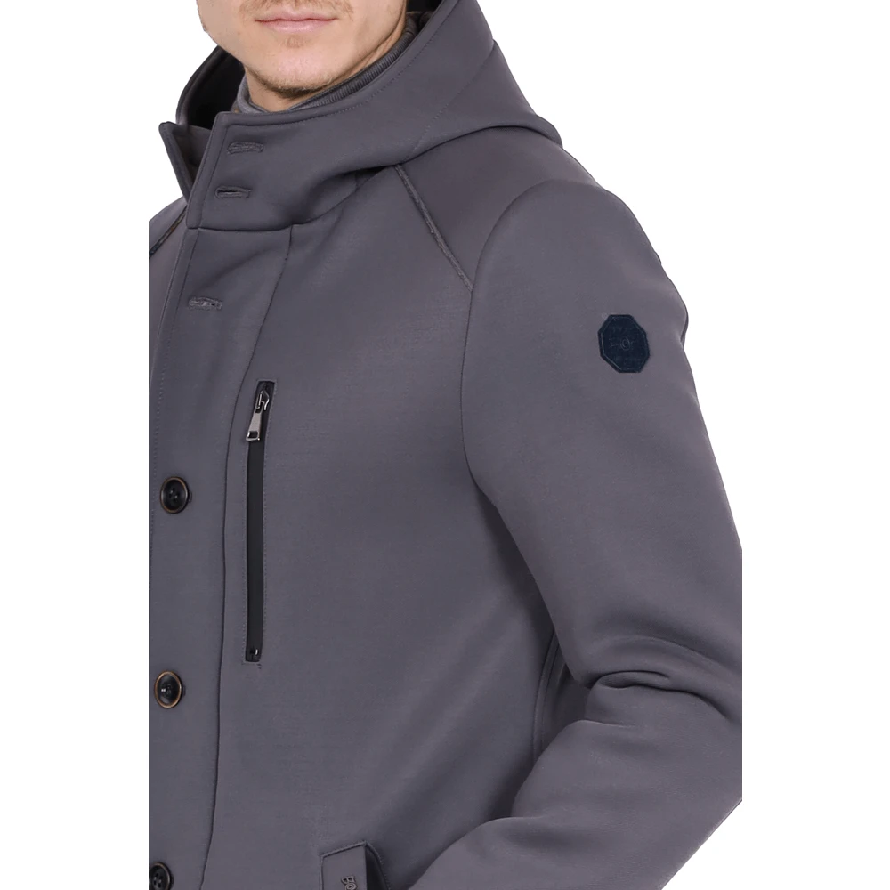 BOB Grijze Wollen Blend Scuba Parka Capuchon Gray Heren