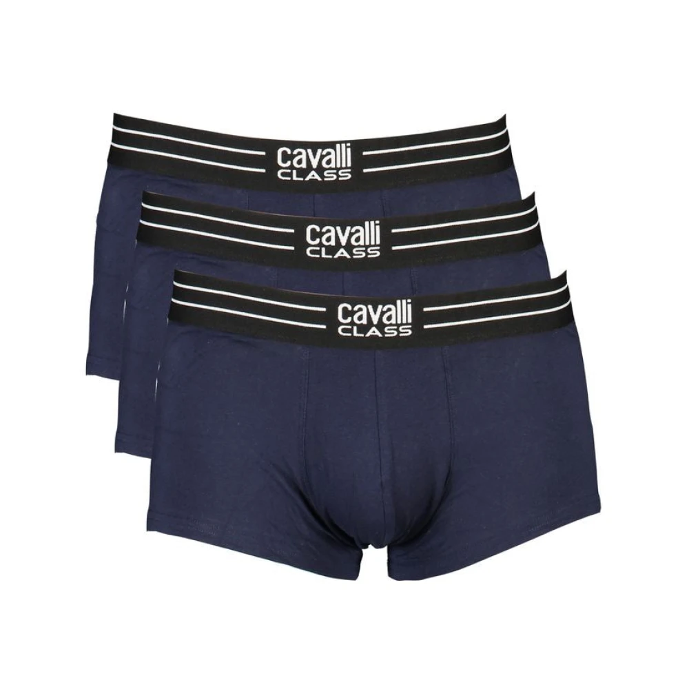 Cavalli Class Men's Blue Underpants, S, Cotton Boxer Shorts, Elastic Waist, Contrast Details, Logo