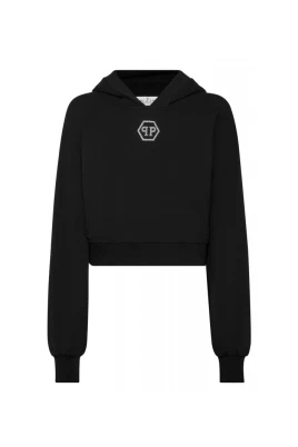 Cropped Crystal Hexagon Logo Hoodie