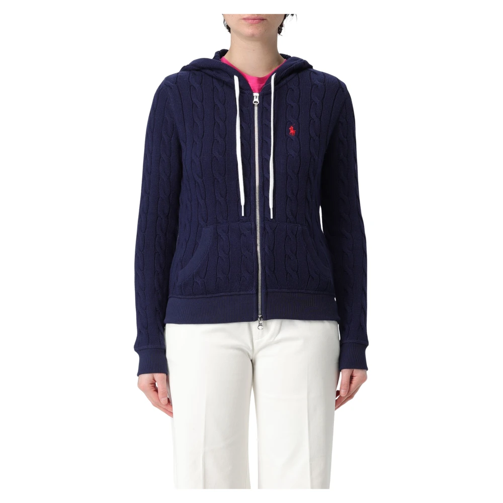 Polo Ralph Lauren Katoenen vest met capuchon en zakken Blue Dames