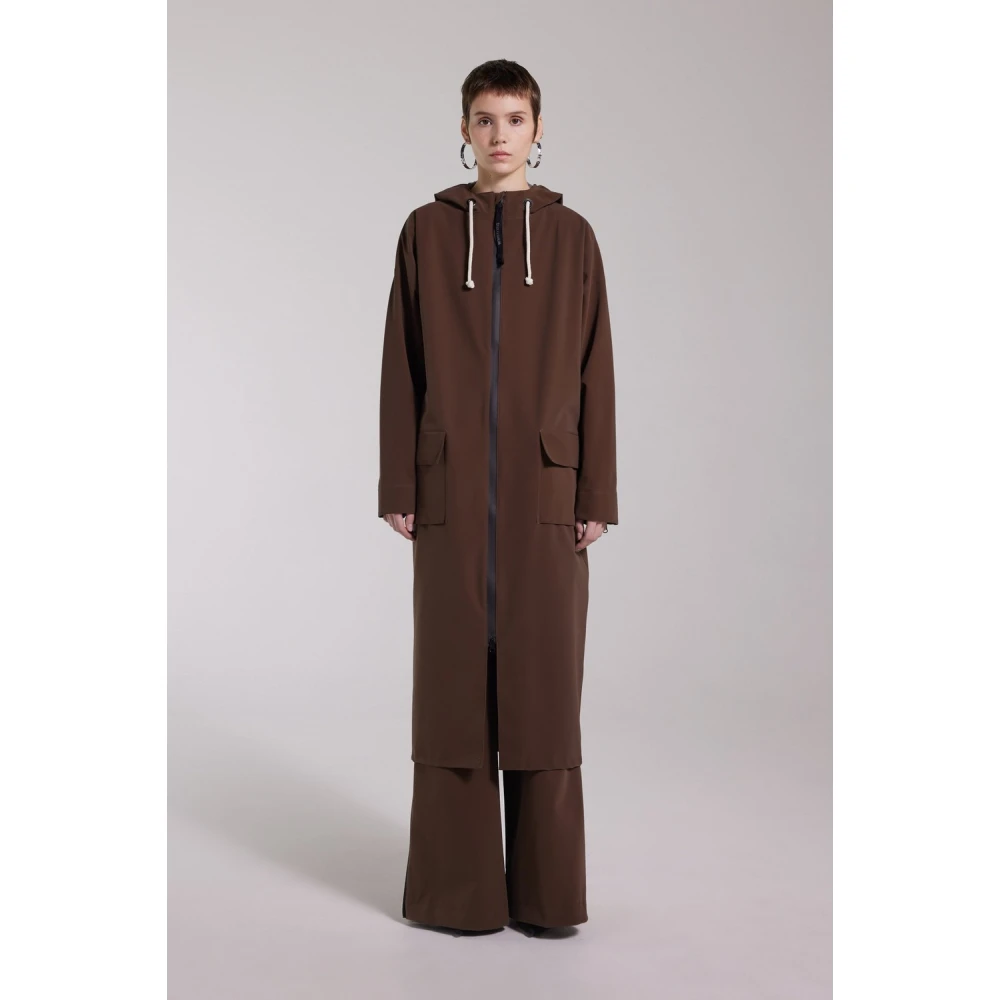 Stutterheim Mat Lang Regenjas met Aqua Guard Rits Brown Dames