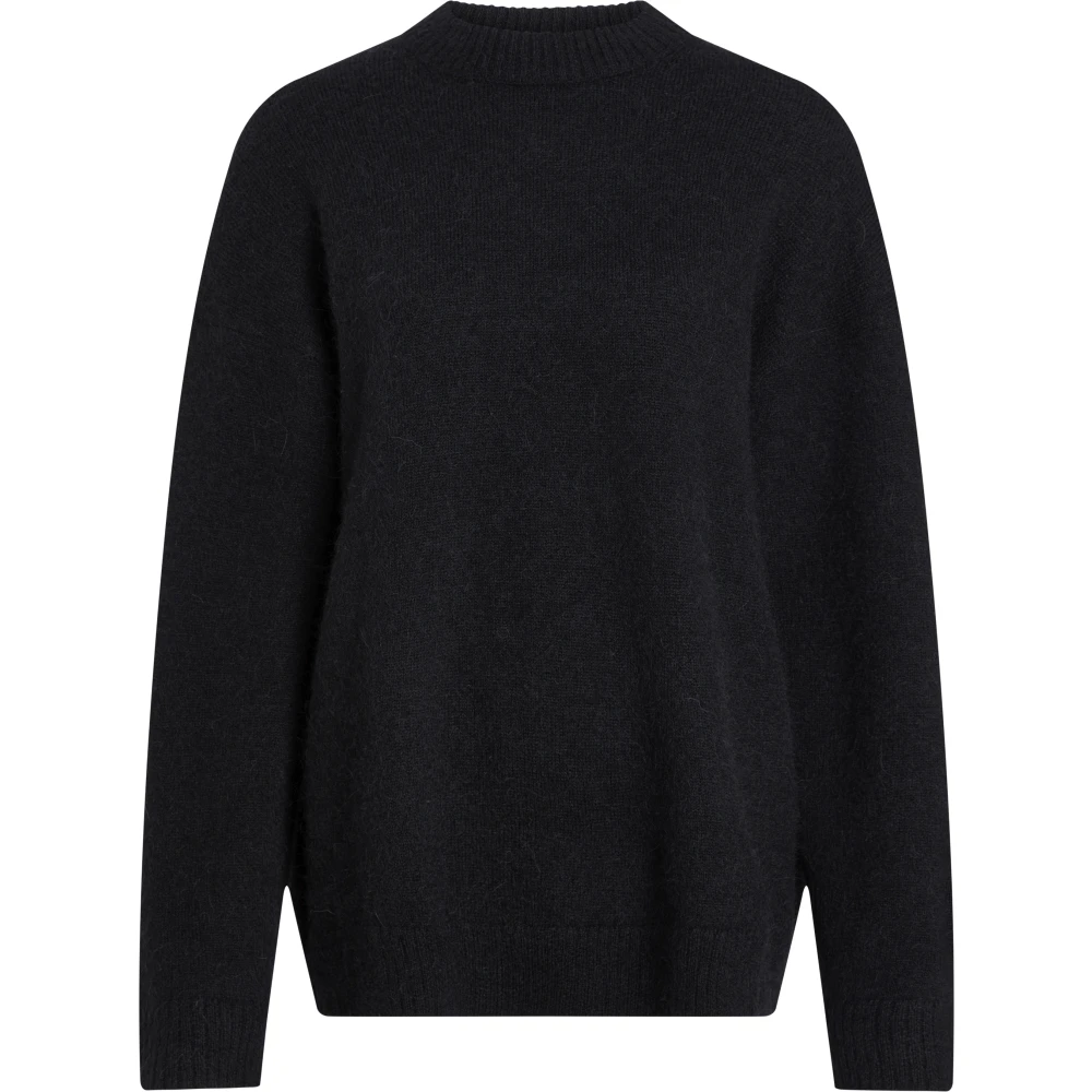 Calvin Klein Zwarte Trui Geborsteld Zacht Relaxte Pasvorm Black Dames