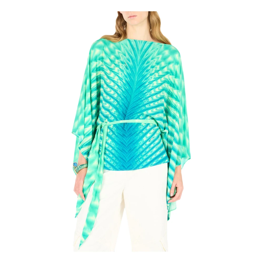 Roberto Cavalli Groene Caftan Jurk met All-Over Print Green Dames