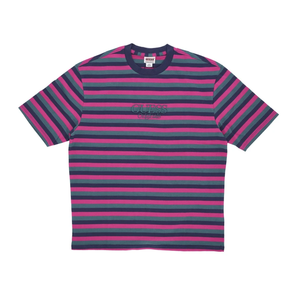 Guess Blauw Gestreept T-shirt met Ronde Hals Multicolor Heren