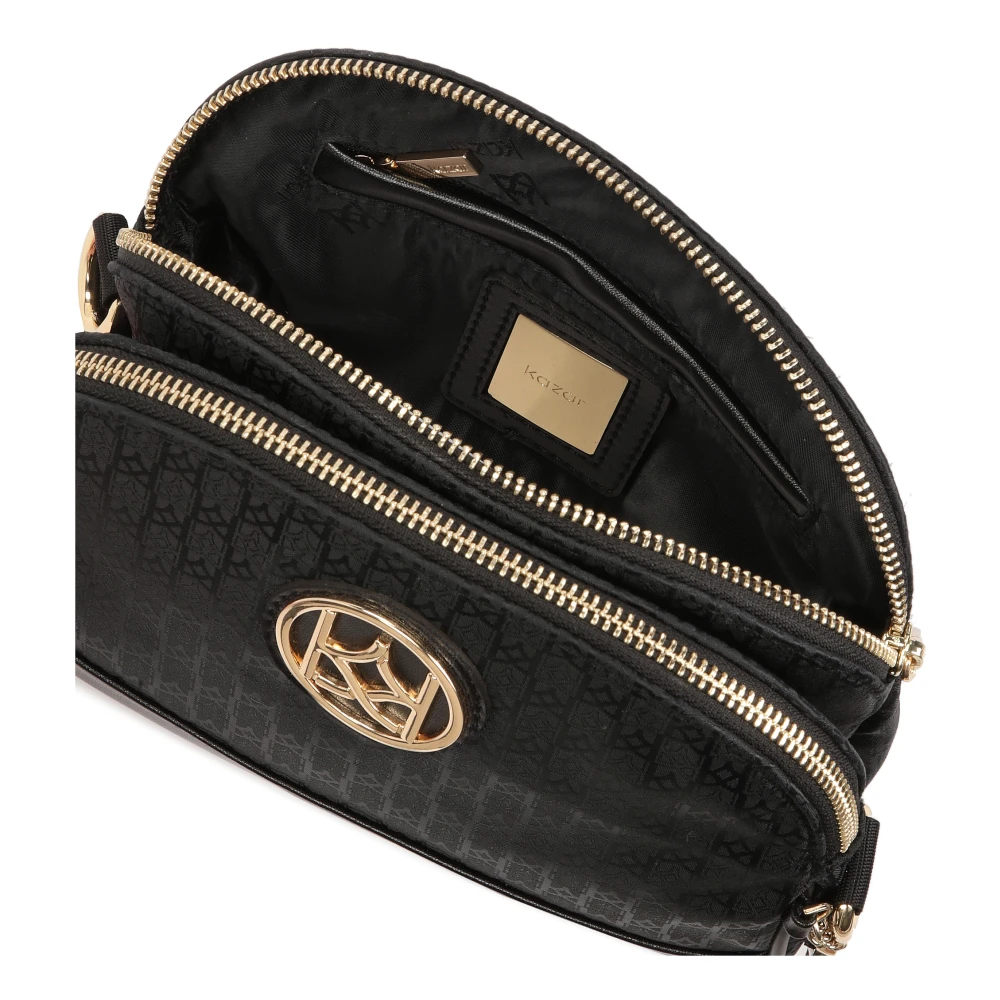 Kazar Dames compacte textiel schoudertas met brede band Black Dames