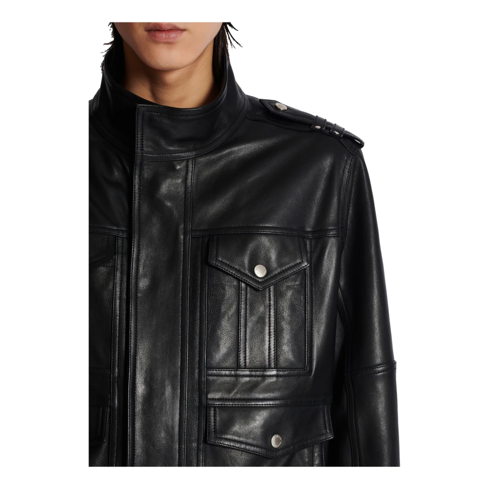 Balmain Lamsleren jas met 4 zakken Black Heren