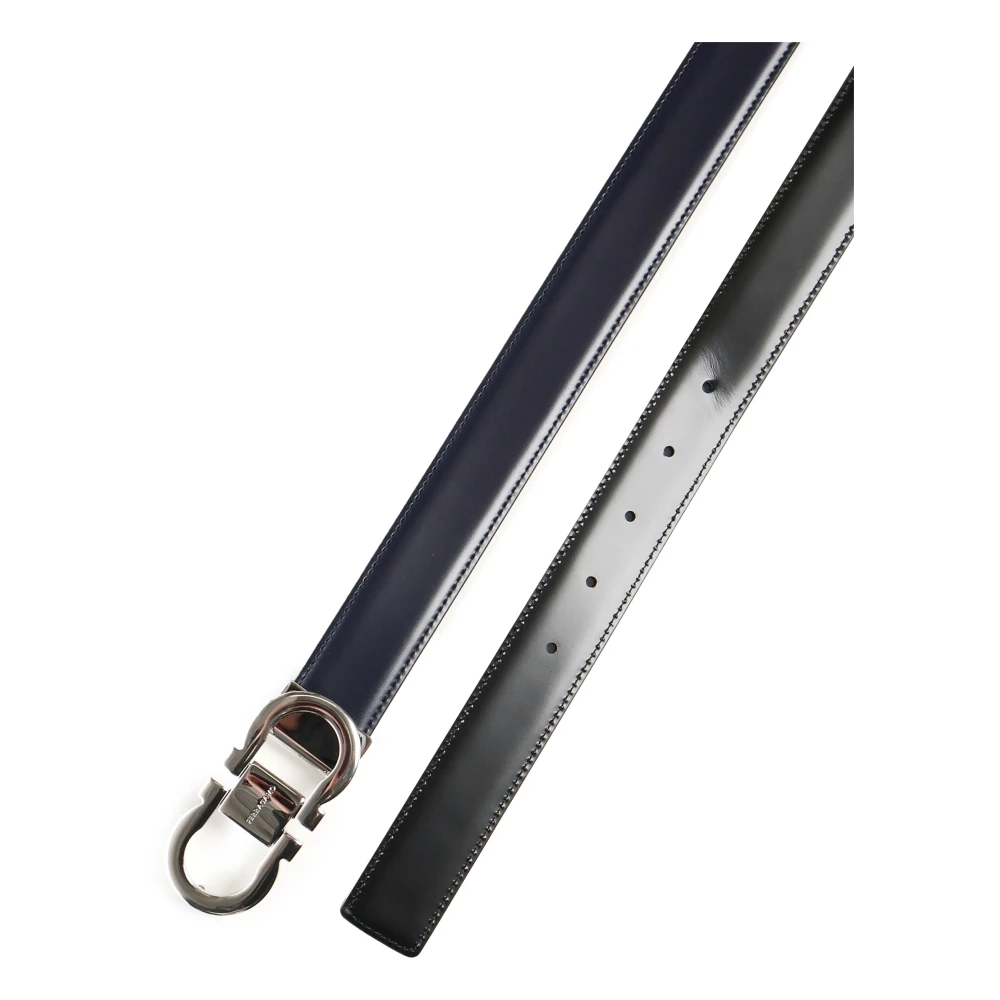 Salvatore Ferragamo Blauwe Gancini Gesp Leren Riem Black Heren