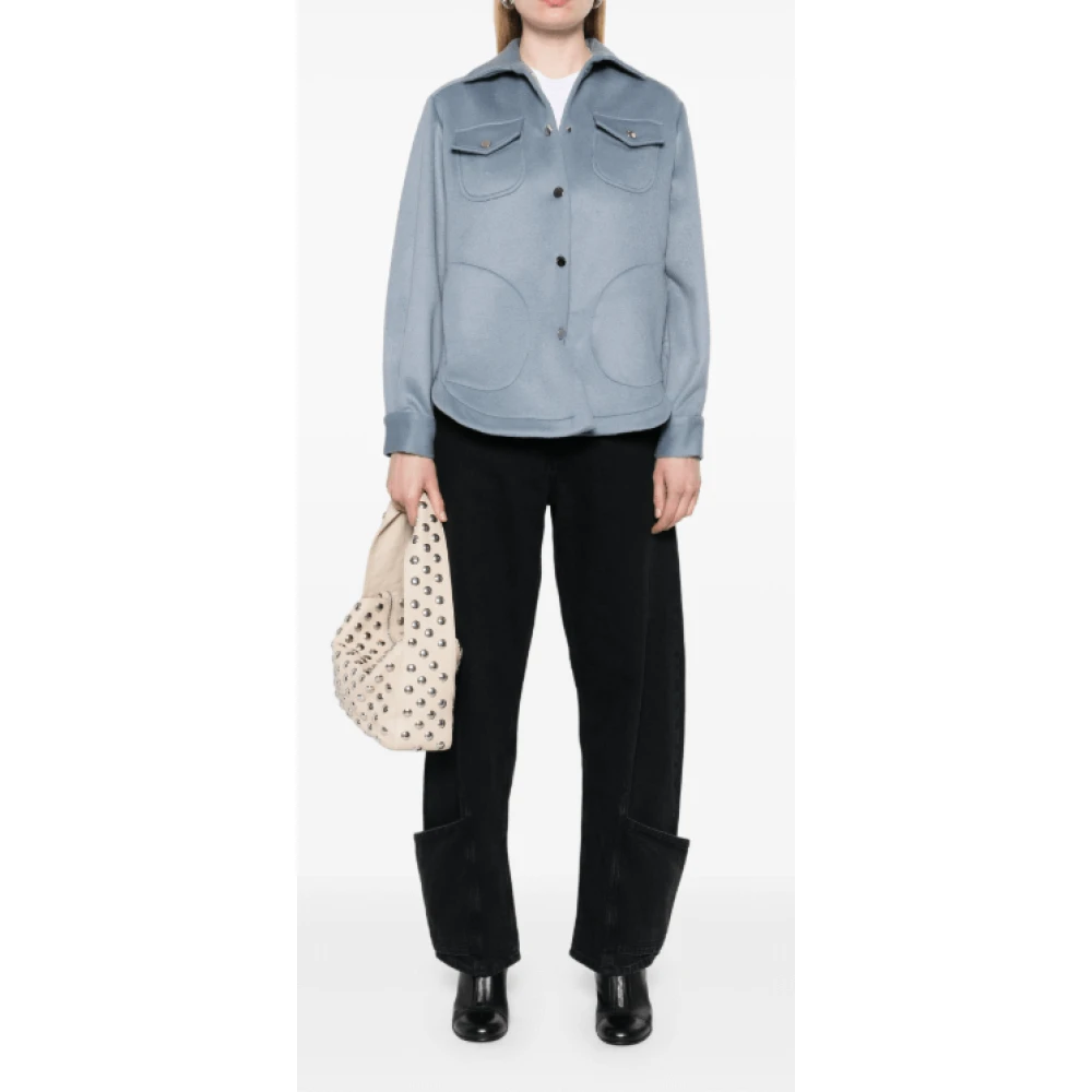 Kiton Lichtblauwe Cashmere Jas met Drukknopen Blue Dames