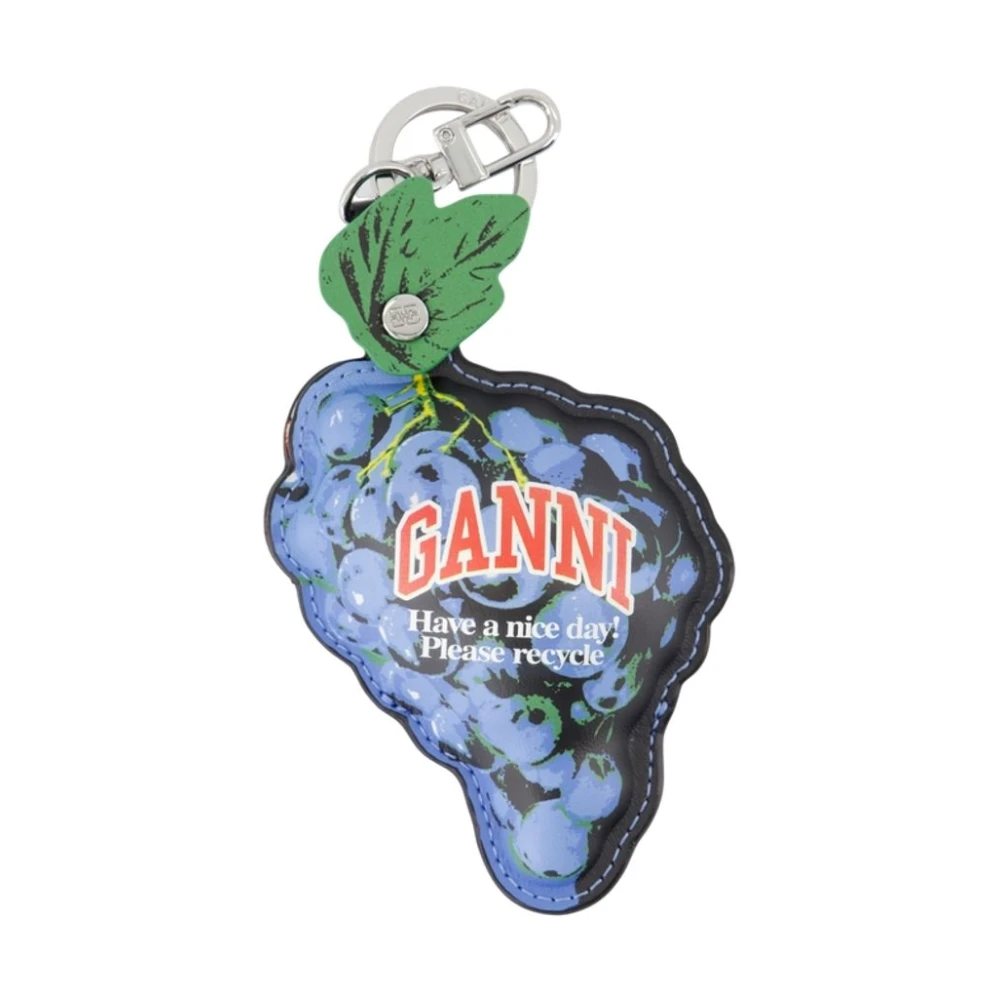 Ganni Blue Keychains, Female, One Size, Leather Wallet - Smooth Calfskin