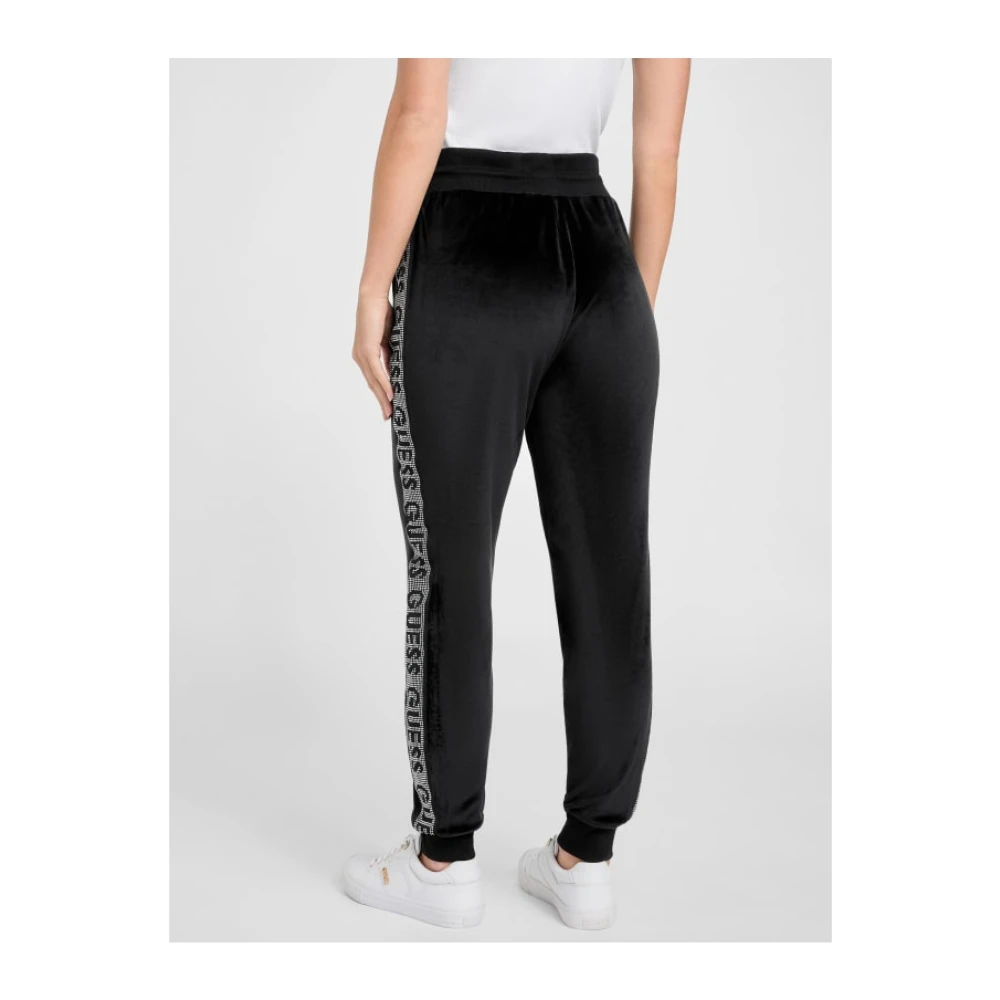 Guess Velours Joggingbroek Zwart Taps Versierd Black Dames