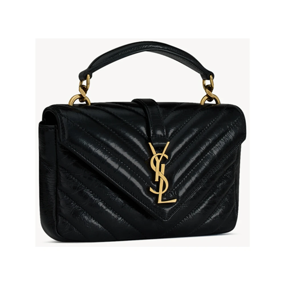 Saint Laurent Zwarte Leren Handtas Magnetische Sluiting Black Dames