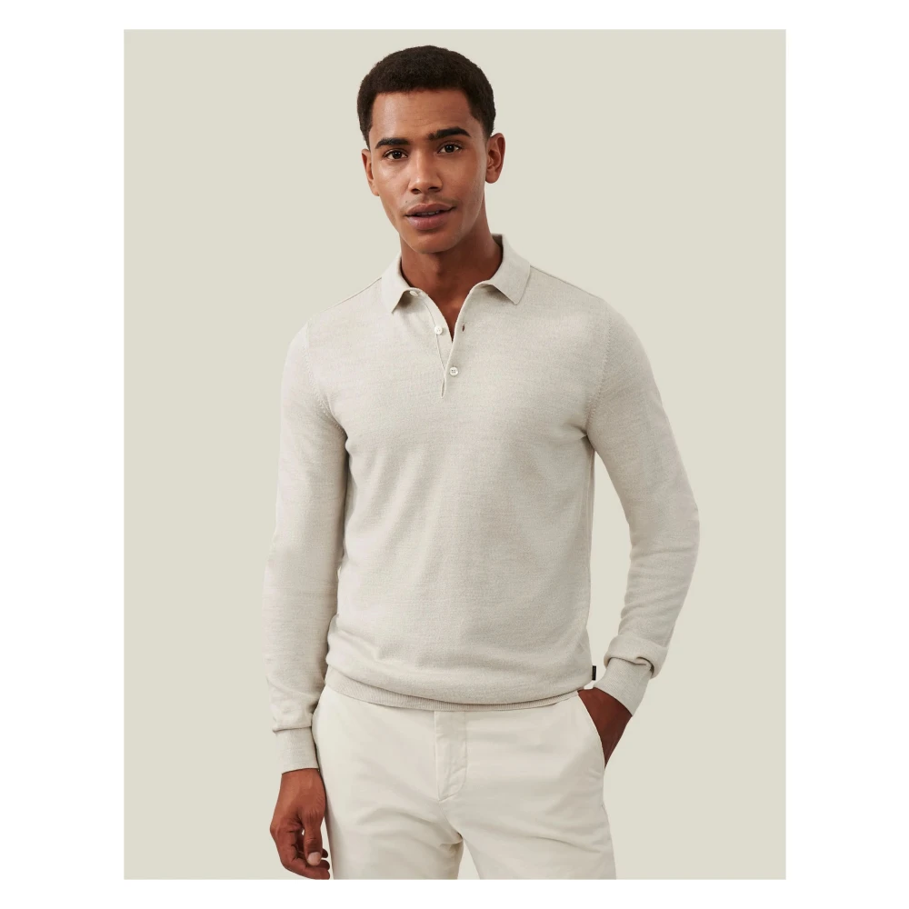 Cavallaro Merino Polo LS Creme Beige Heren