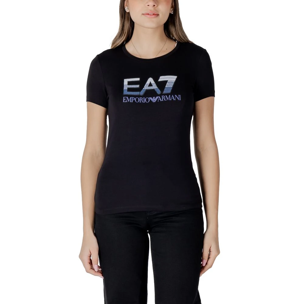 Emporio Armani Ea7 Women's Black T-Shirts, Xs, Logo Series Stretch Cotton-Jersey T-Shirt