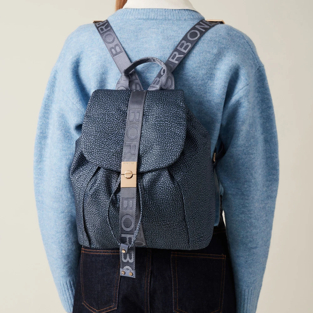 Borbonese Denim Rugzak met Archiefgesp Sluiting Blue Dames