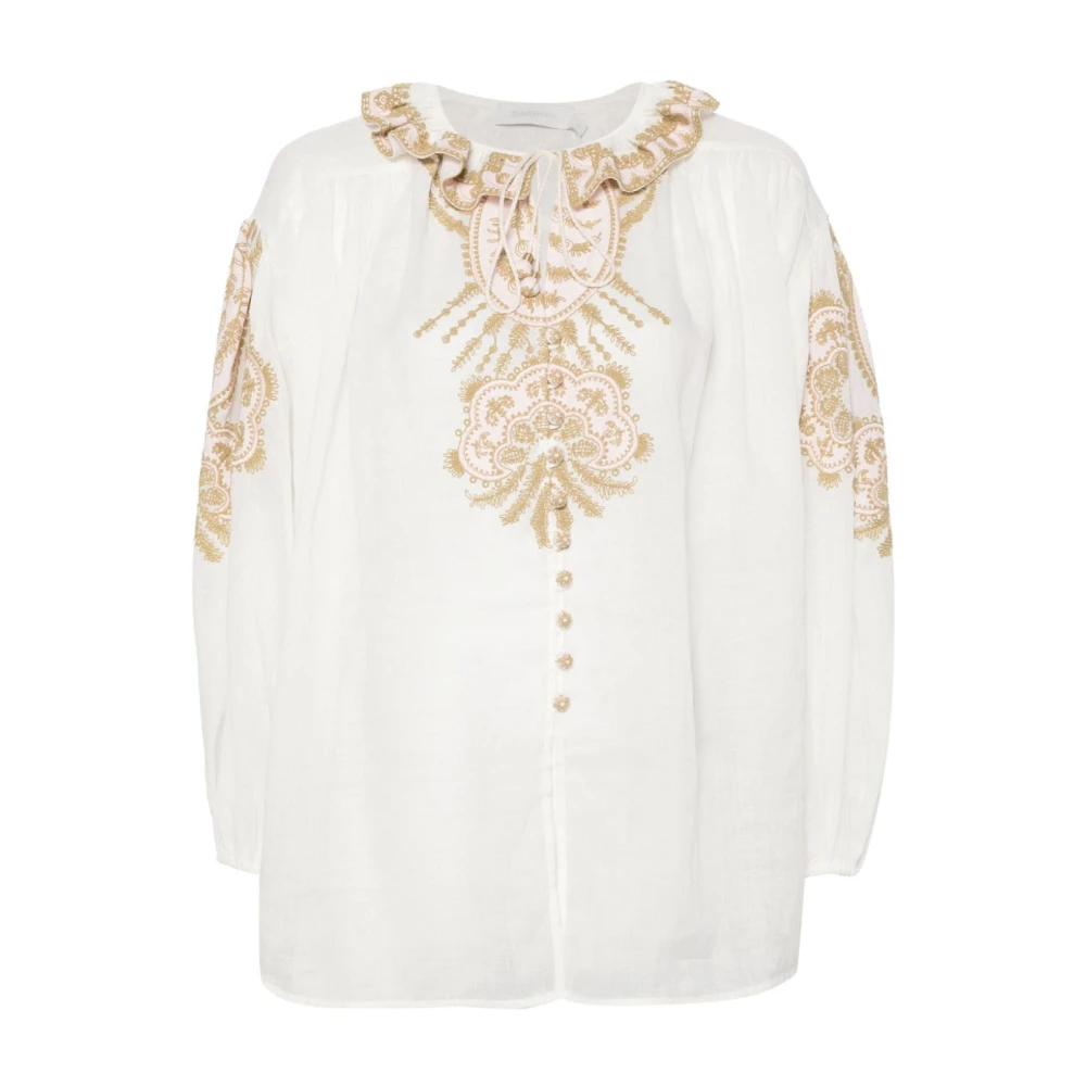 Zimmermann Bloemenprint witte blouse met ruches White Dames