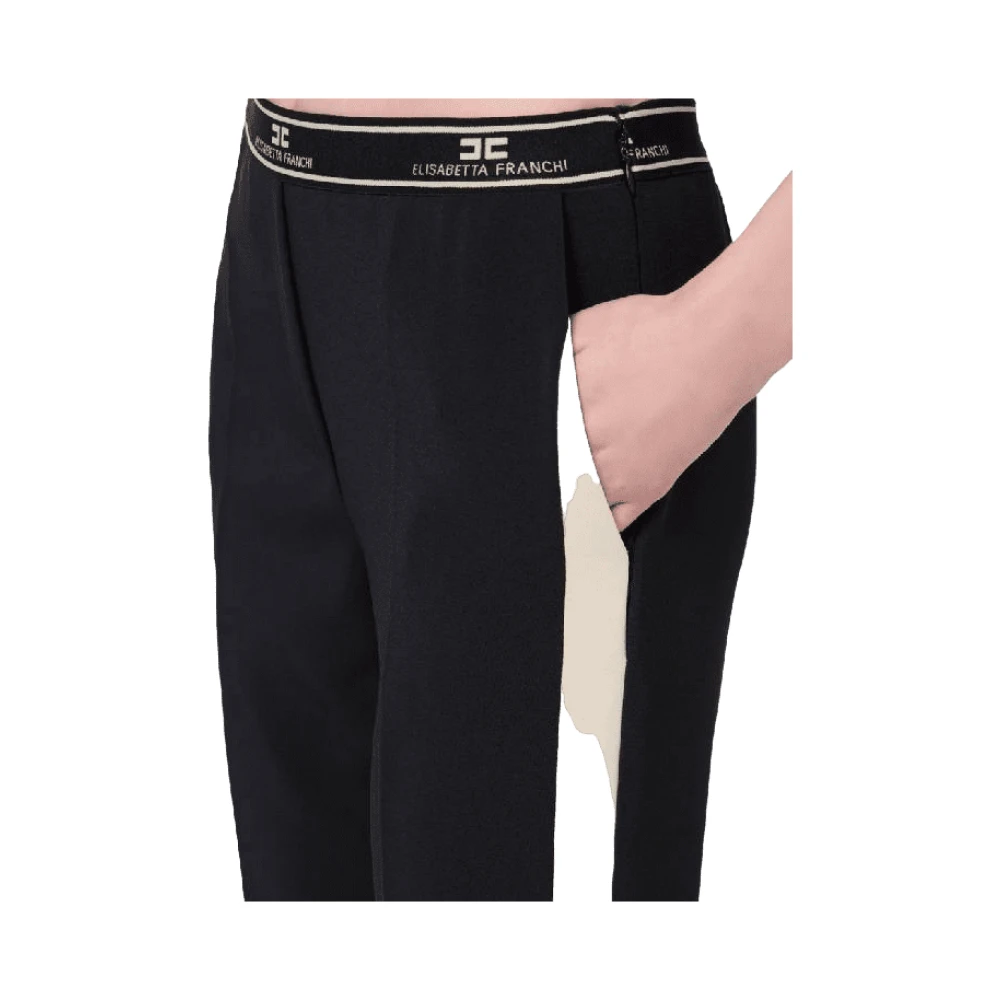 Elisabetta Franchi Zwarte rechte broek met zijstreep Black Dames