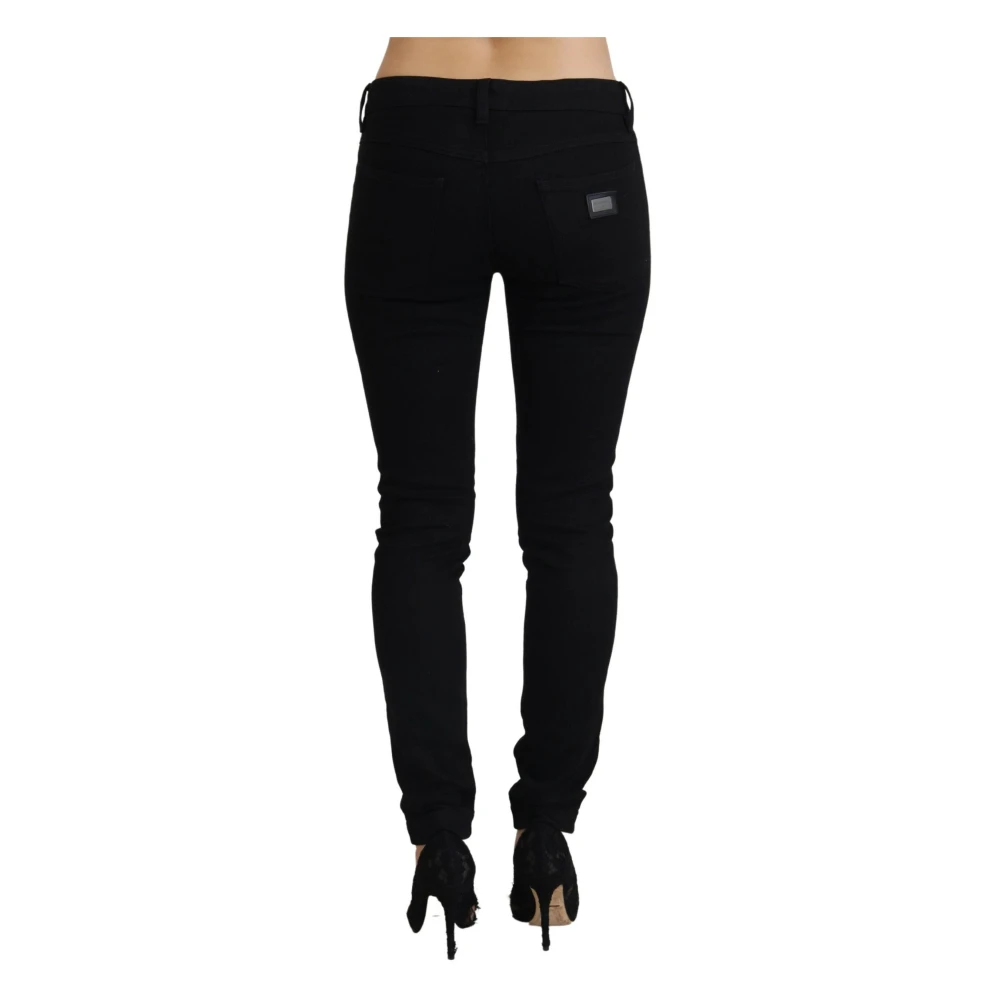 Dolce & Gabbana Zwarte Katoenen Lage Taille Slim Fit Denim Jeans Black Dames