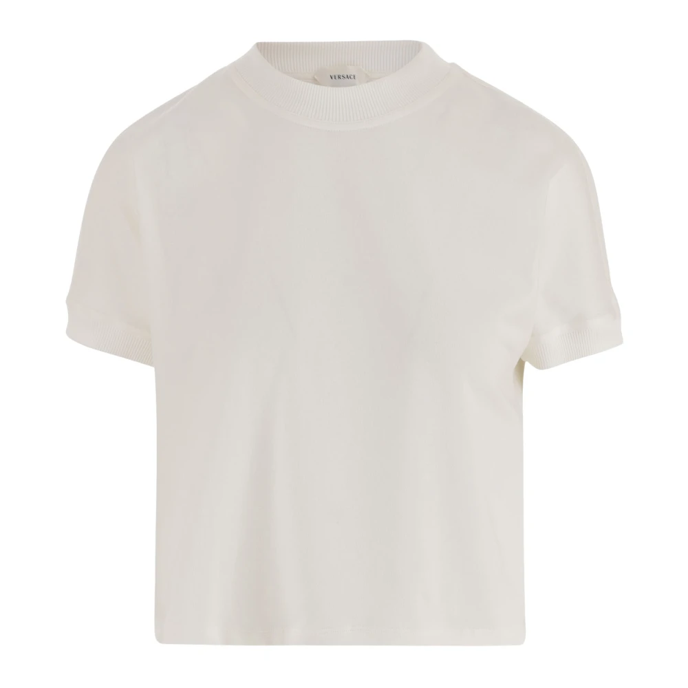 Versace Women's White Stretch Cotton T-Shirt With Logo - T-Shirts - M - Tops