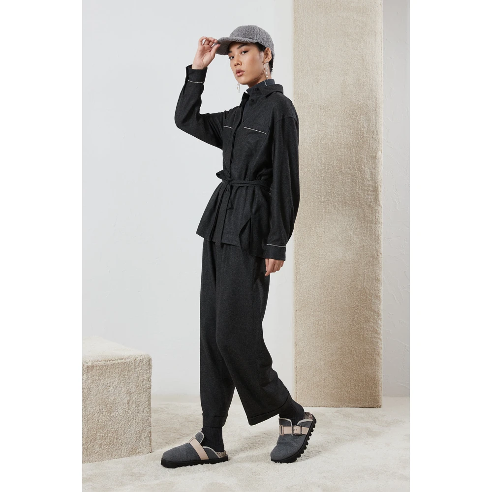 PESERICO Rechte cropped broek Gray Dames
