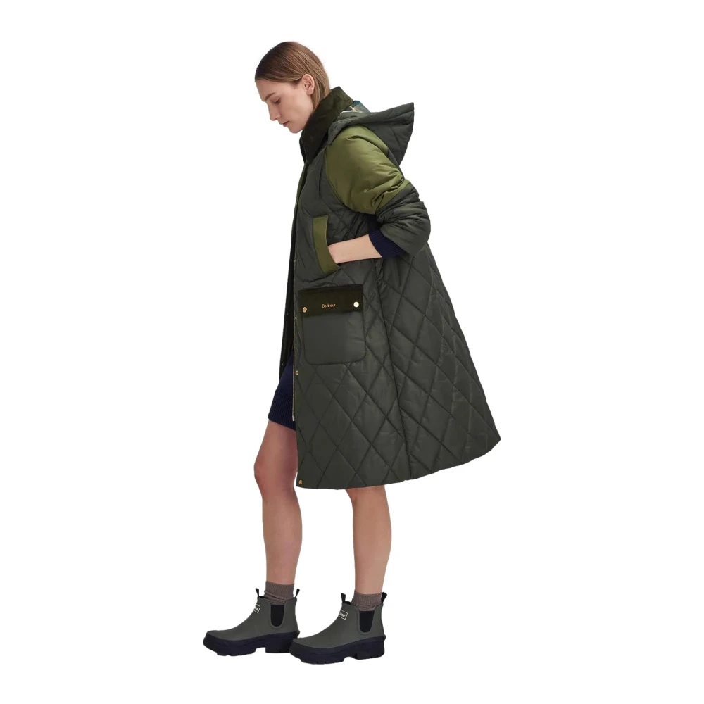 Barbour Cookston Longline Quilted Jacket Green Dames