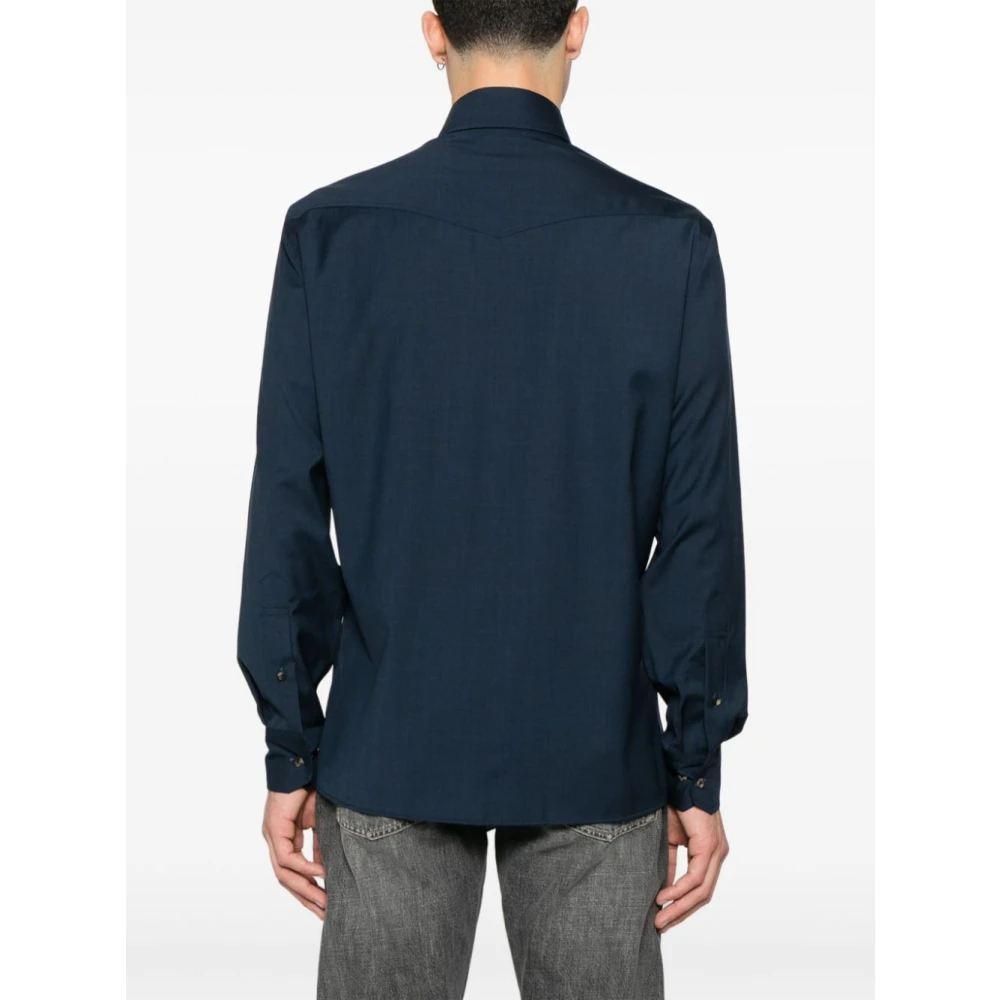 BRUNELLO CUCINELLI Navy Blauw Lang Mouw Knoopshirt Blue Heren