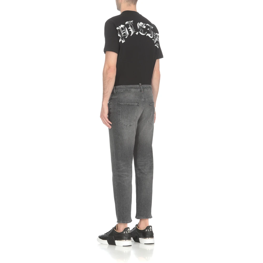 Philipp Plein Grijze Katoenen Jeans met Logo Patch Gray Heren