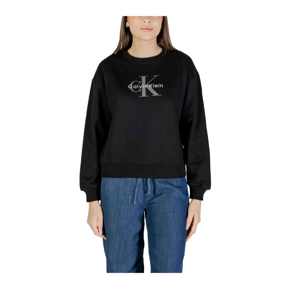 Calvin Klein Jeans Women's Black Sweatshirts,, Printed Crewneck Sweatshirt Large