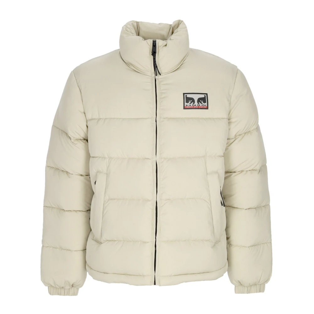 Obey Crème Puffer Donsjas Hoge Hals Beige Heren