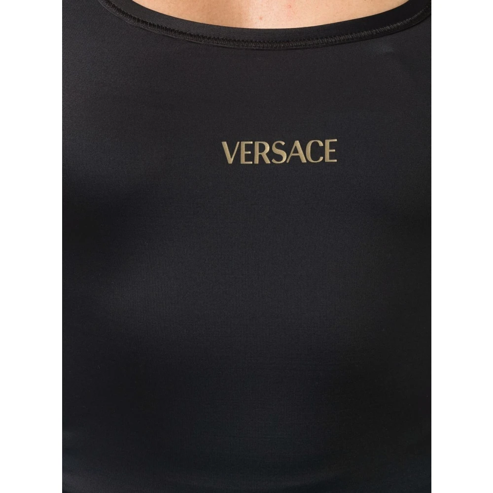 Versace Zwarte mouwloze top met logo print Black Dames