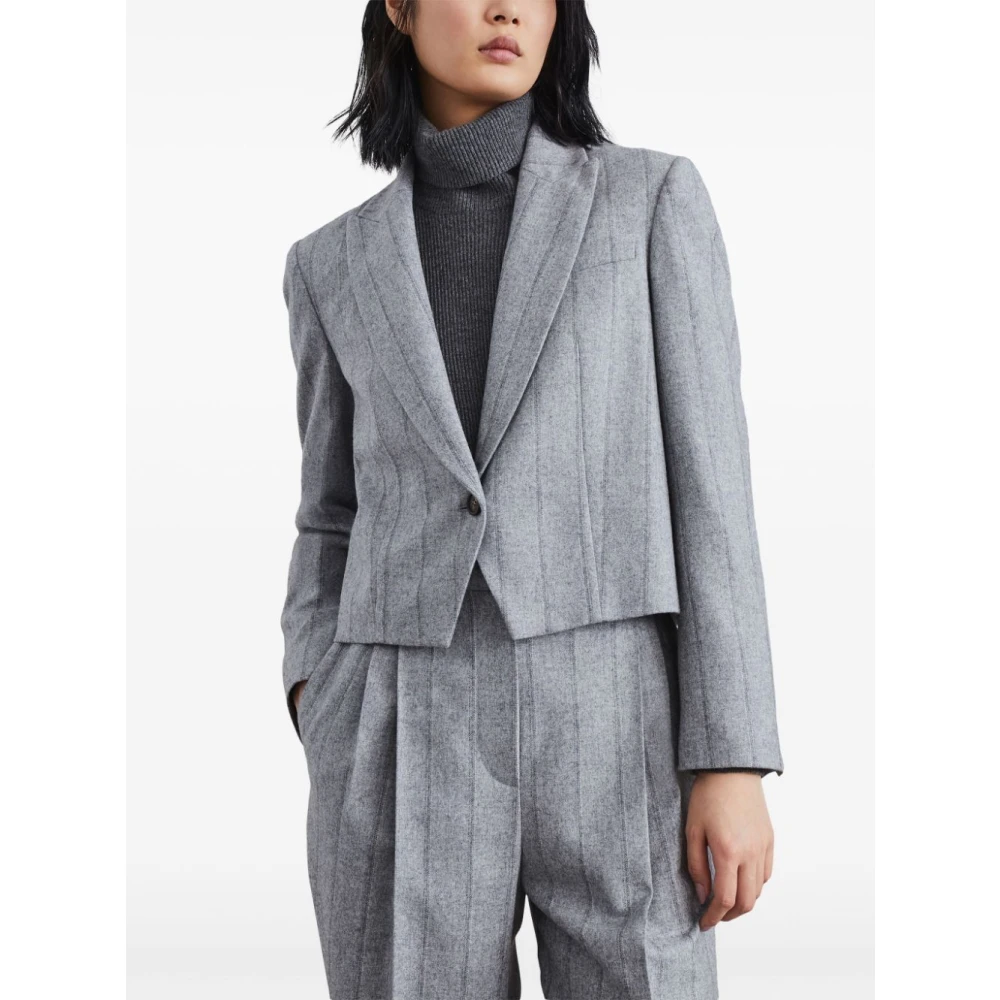 BRUNELLO CUCINELLI Grijze Wollen Blend Jas Gray Dames