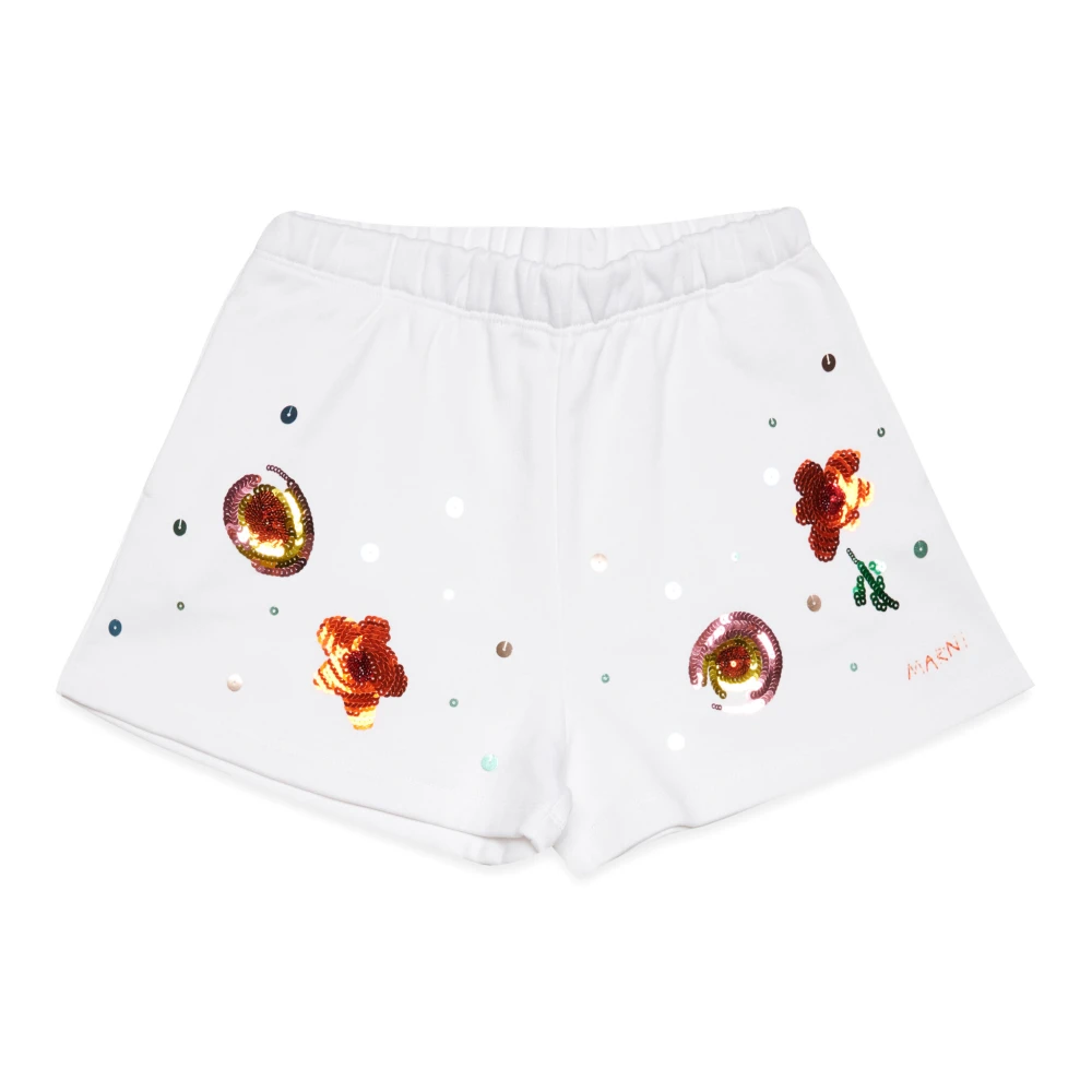 Marni Girls White Fleece Shorts With Floral Graphics - Shorts - 12 Y - Kids
