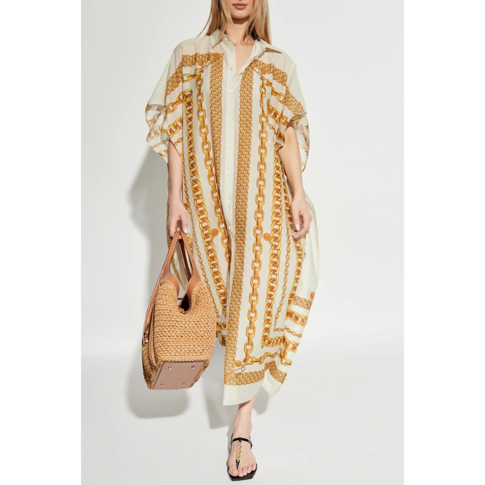 Versace Jurk met Barocco Chain patroon Beige Dames