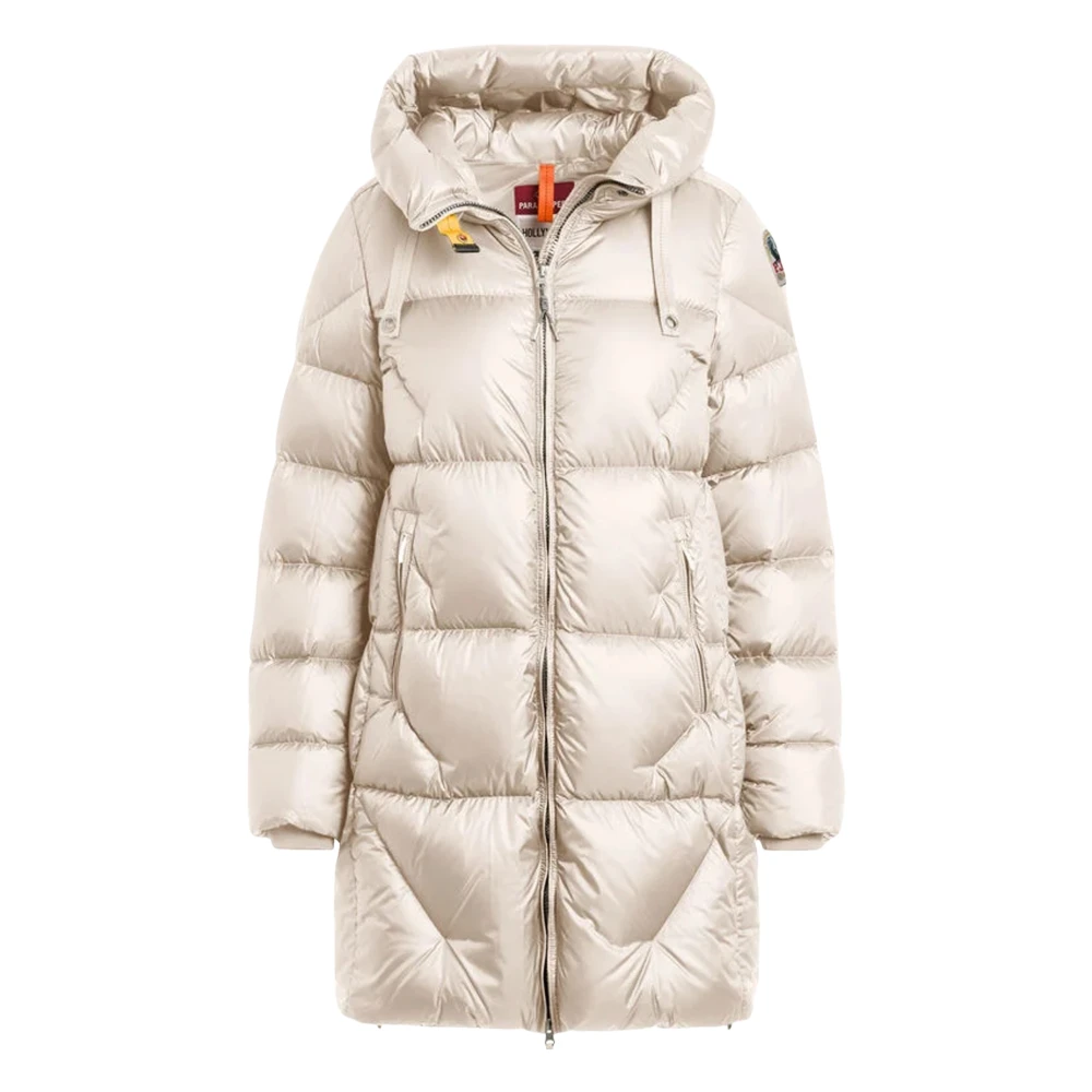 Parajumpers Lange Getailleerde Pufferjas met Capuchon Beige Dames