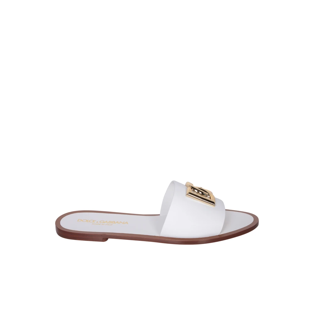 Dolce & Gabbana Vita Läder Platta Sandaler White, Dam