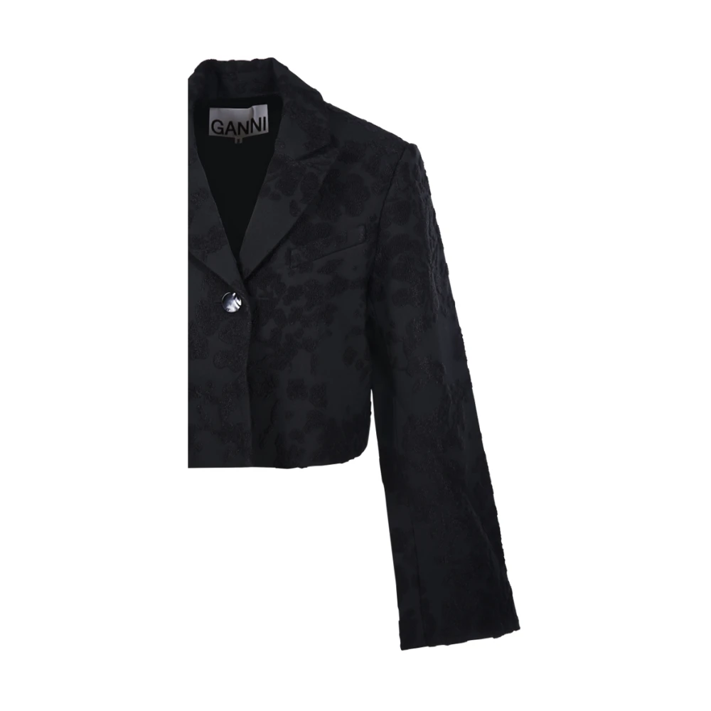 Ganni Zwarte Geknipte Boucle Blazer Black Dames