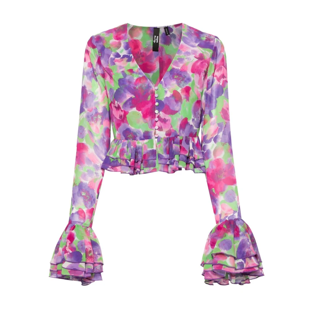 Rotate Birger Christensen Bloemenprint V-hals Ruffle Shirt Multicolor Dames